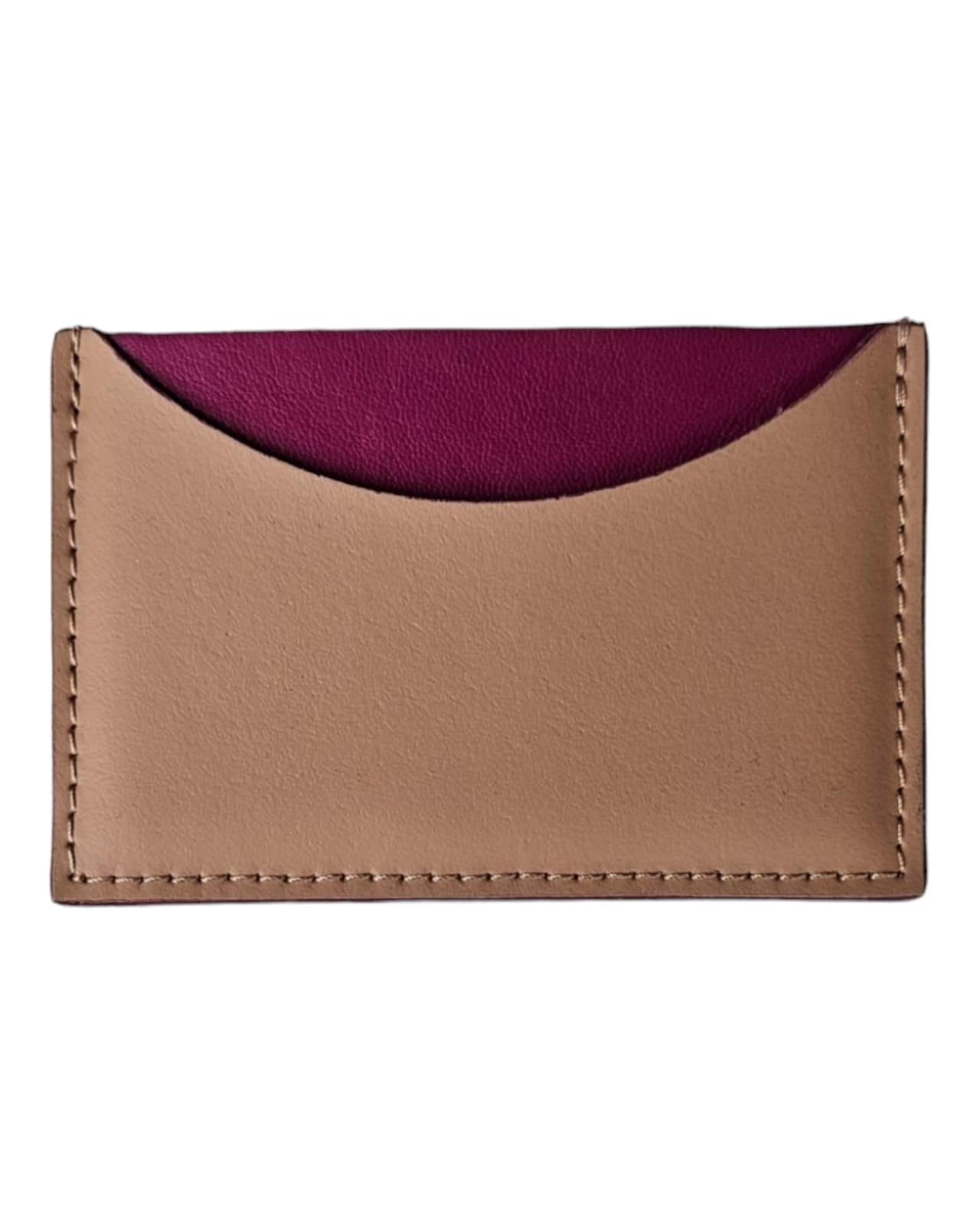 Porte-cartes en cuir beige et rose