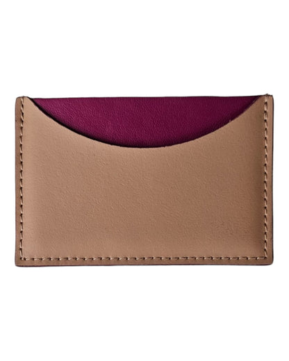 Beige and pink leather card holder 