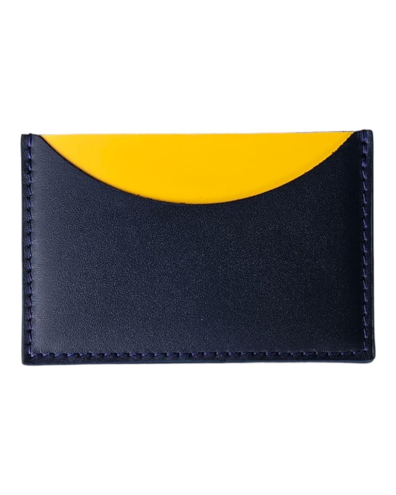 Porte-cartes en cuir bleu et jaune