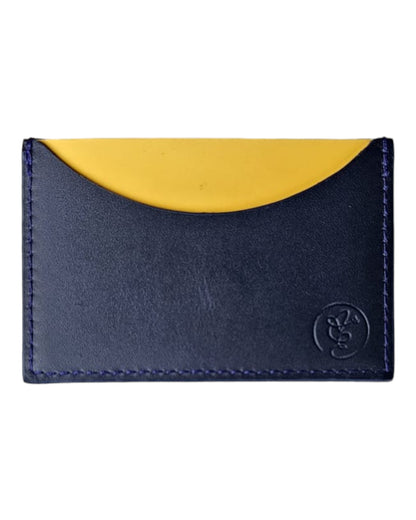 Blue and yellow leather card holder 