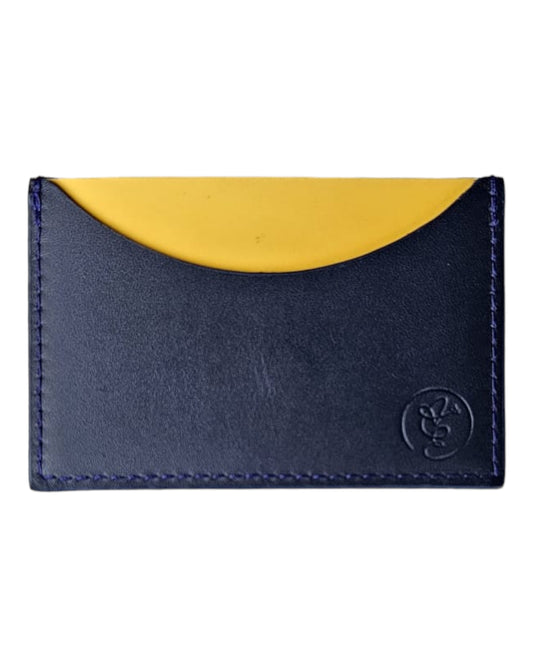 Porte-cartes en cuir bleu et jaune