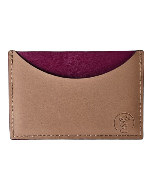 Beige and pink leather card holder 