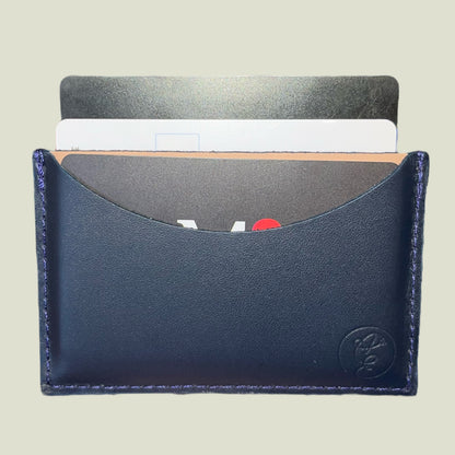 Porte-cartes en cuir bleu et beige