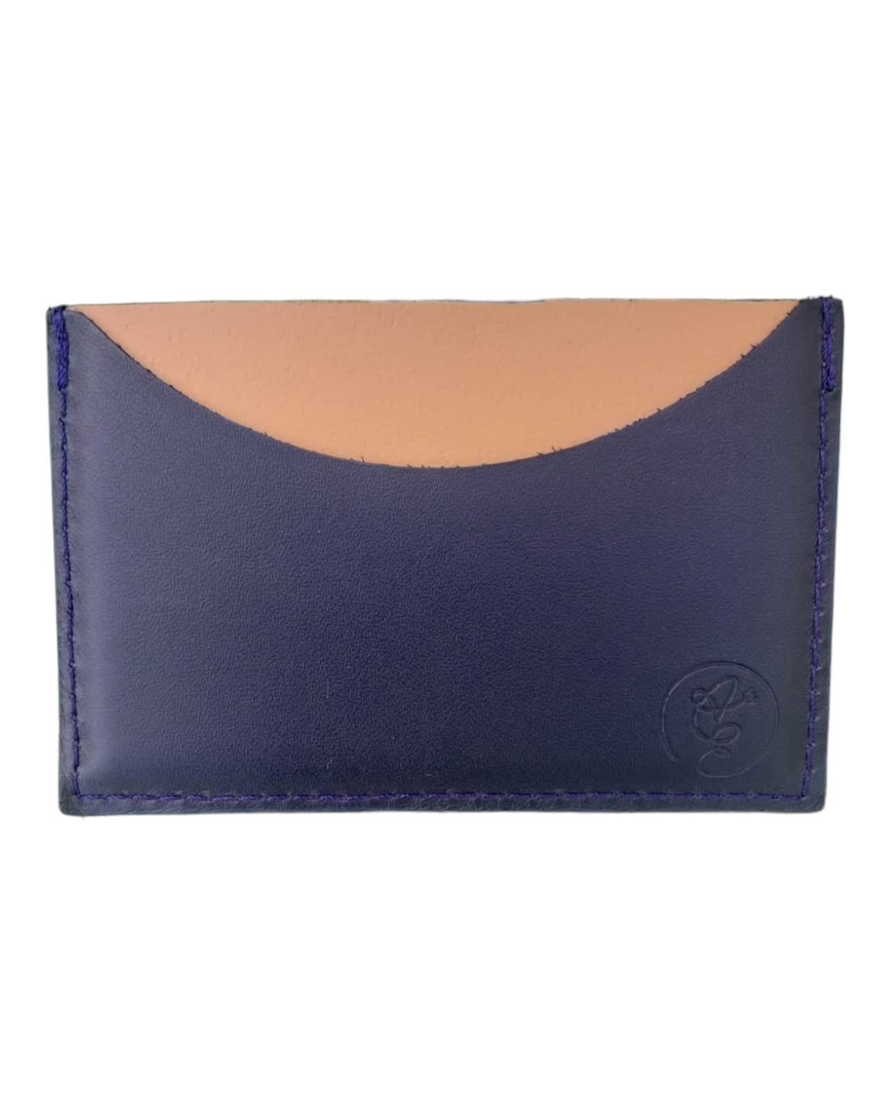 Porte-cartes en cuir bleu et beige